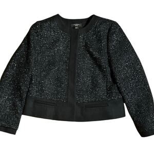 Ann Taylor 12P Business Black Wool Blend Cropped Evening Career Blazer Jacket